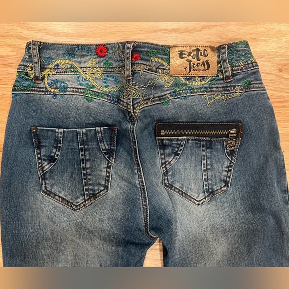 NWOT Desigual Exotic Jeans Embroidered Gold and Flowers Pocket Design - Picture 8 of 15